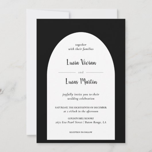 Elegant Zwart Formele Bruiloft Kaart (Voorkant)