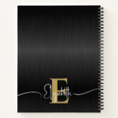 Elegant Zwart Geborsteld Metaal Goud Monogram Scri Notitieboek (Achterkant)