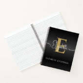Elegant Zwart Geborsteld Metaal Goud Monogram Scri Notitieboek (Binnen)