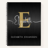 Elegant Zwart Geborsteld Metaal Goud Monogram Scri Notitieboek (Voorkant)