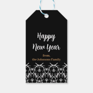 Elegant Zwart Gelukkig Nieuwjaar Cadeaulabel
