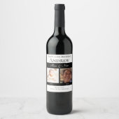 Elegant Zwart Gelukkig Verjaardag Toen en Nu Foto' Wijn Etiket (Voorkant)