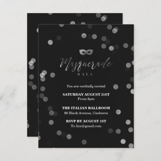 Elegant zwart gemaskerd balfeest kaart (Voorkant / Achterkant)