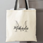 Elegant zwart gepersonaliseerd monogram tote bag