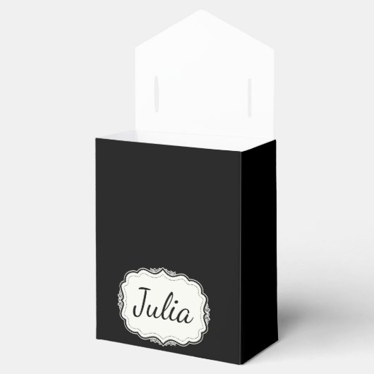 Elegant zwart geschulpte zwarte partij bedankdoosjes (Geopend)