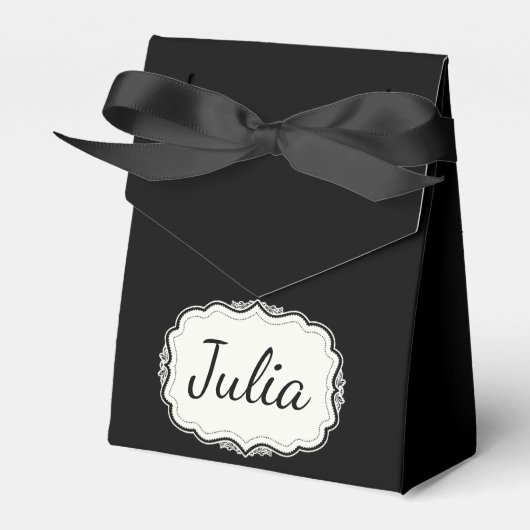Elegant zwart geschulpte zwarte partij bedankdoosjes (Voorkant Zijde)