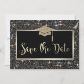 Elegant zwart glitter Afstuderen Save the Date (Voorkant)