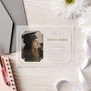 Elegant zwart   Gold College Univ Graduation Party Vellum Uitnodigingen