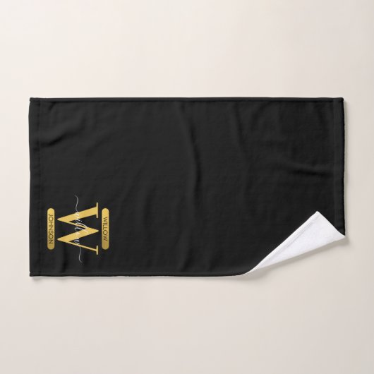 Elegant zwart & Gold Monogram modern script Bad Handdoek (Handdoek)