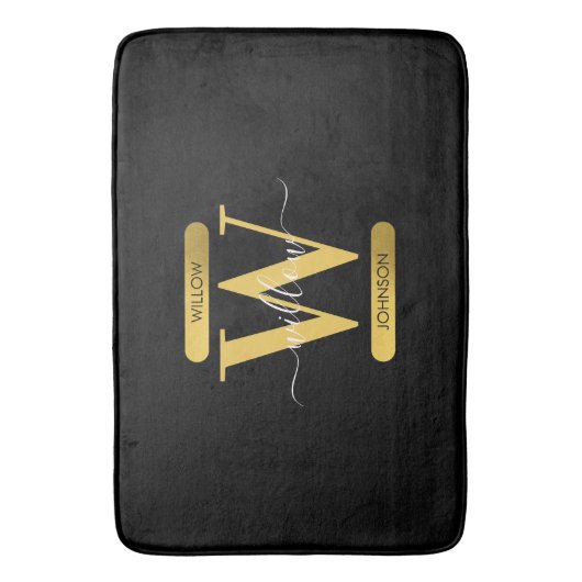 Elegant zwart & Gold Monogram modern script Badmat (Voorkant Verticaal)