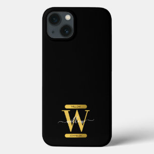 Elegant zwart & Gold Monogram modern script iPhone 13 Hoesje