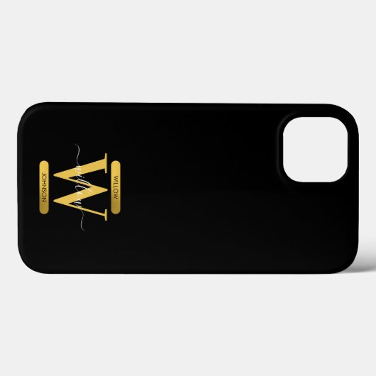 Elegant zwart & Gold Monogram modern script Case-Mate iPhone Case (Achterkant (horizontaal))