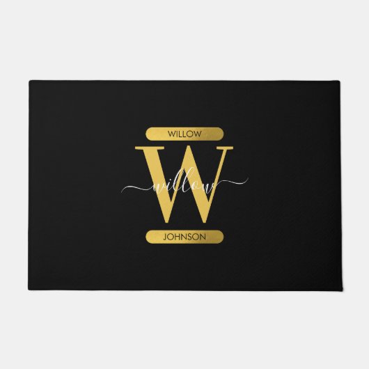 Elegant zwart & Gold Monogram modern script Deurmat (Voorkant)