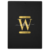 Elegant zwart & Gold Monogram modern script Klembord (Achterkant)