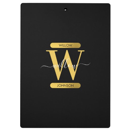 Elegant zwart & Gold Monogram modern script Klembord (Achterkant)