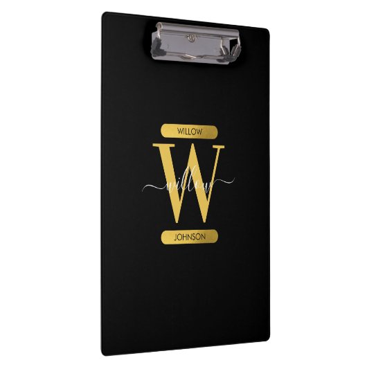 Elegant zwart & Gold Monogram modern script Klembord (Rechts)