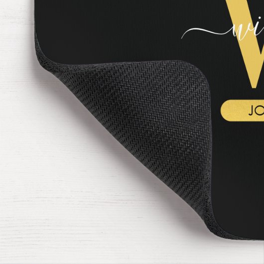 Elegant zwart & Gold Monogram modern script Muismat (Hoek)