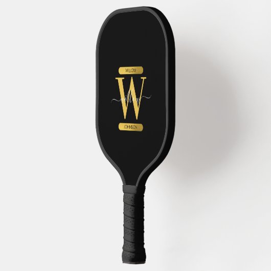 Elegant zwart & Gold Monogram modern script Pickleball Paddle (Links)