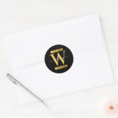 Elegant zwart & Gold Monogram modern script Ronde Sticker (Envelop)