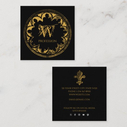 Elegant zwart & Gold Rustic  verhit Vierkante Visitekaartje (Voorkant / Achterkant)