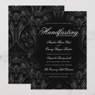 Elegant Zwart Gothic Damask Moody Handfasting Kaart