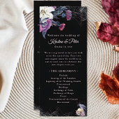 Elegant Zwart Gotisch Bloemen Schedel Trouwprogram