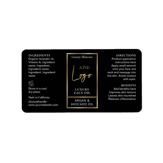 Elegant Zwart & Goud 1 OZ Olie Dropper Flessenetik Etiket (Voorkant)