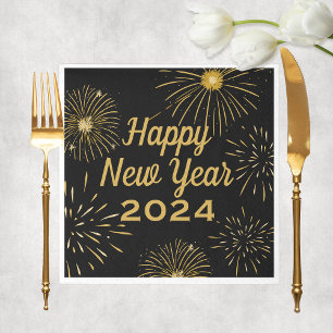 Elegant zwart goud 2025 Happy New Year Party Servet