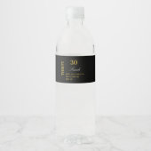 Elegant Zwart Goud 30e Verjaardag Dank u Custom Waterfles Etiket (Voorkant)