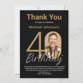 Elegant zwart goud 40e verjaardag bedankkaart (Voorkant)