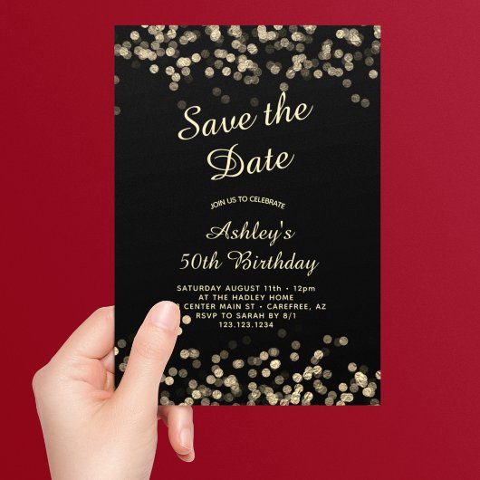 Elegant Zwart Goud 50e Verjaardag Save The Date