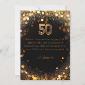 Elegant Zwart & Goud 50ste Verjaardag Bedankt Card
