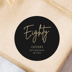 Elegant Zwart Goud 80ste Verjaardag Ronde Sticker