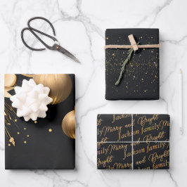 Elegant Zwart & Goud Aangepaste Kerstmis Verpakkin Inpakpapier Vel