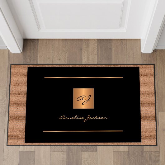 Elegant zwart goud aangepaste monogram naam script deurmat