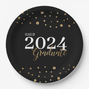 Elegant Zwart Goud Afstudeerder Klasse van 2024 Af Papieren Bordje