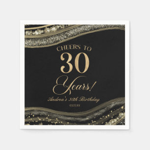Elegant zwart goud agaat 30e verjaardag partij servet