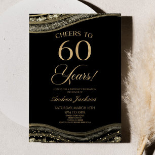 Elegant Zwart Goud Agaat 60e Verjaardagsfeestje Kaart