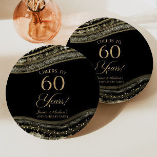 Elegant Zwart Goud Agaat 60ste Verjaardagsfeest Papieren Bordje