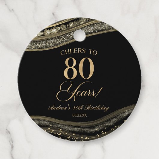 Elegant zwart goud agaat 80ste verjaardag partij bedankjes labels (Voorkant)
