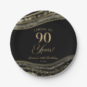 Elegant zwart goud agaat 90ste verjaardagsfeest papieren bordje (Voorkant)