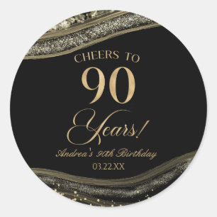 Elegant zwart goud agaat 90ste verjaardagsfeest ronde sticker