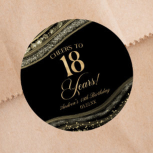 Elegant Zwart Goud Agate 18e Verjaardagsfeestje Ronde Sticker
