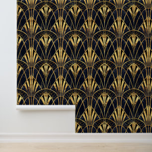Elegant zwart goud Art Deco betegeld patroon Behang