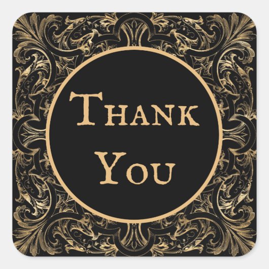 Elegant Zwart Goud Art Deco Design Dank u Vierkante Sticker (Voorkant)