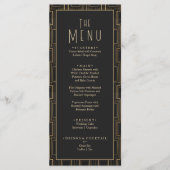 Elegant Zwart & Goud Art Deco Gatsby Bruiloft Menu (Voorkant)