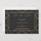Elegant Zwart & Goud Art Deco Grote Gatsby Bruilof Save The Date (Voorkant)