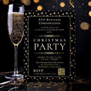 Elegant Zwart Goud Bedrijfs Kerstfeest Folie Uitnodiging