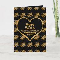 Elegant Zwart Goud Bloemen 50ste Bruiloft Jubileum