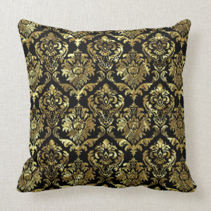 Elegant Zwart & Goud  Bloemen Damasks 2d Kussen